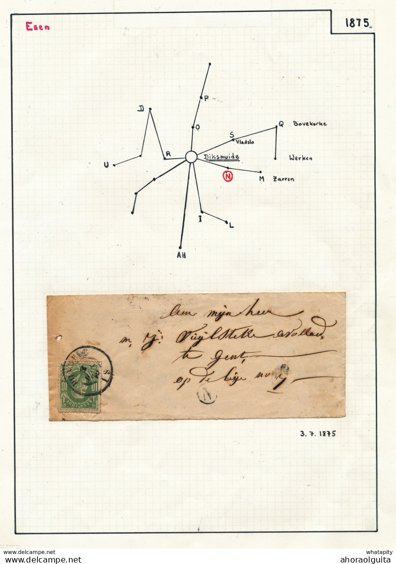 YY202 - Lettre TP 30 Double Cercle DIXMUDE 1875 Vers GENT - Boite Rurale N De EESSEN ( Signalée Porignon) - Poste Rurale