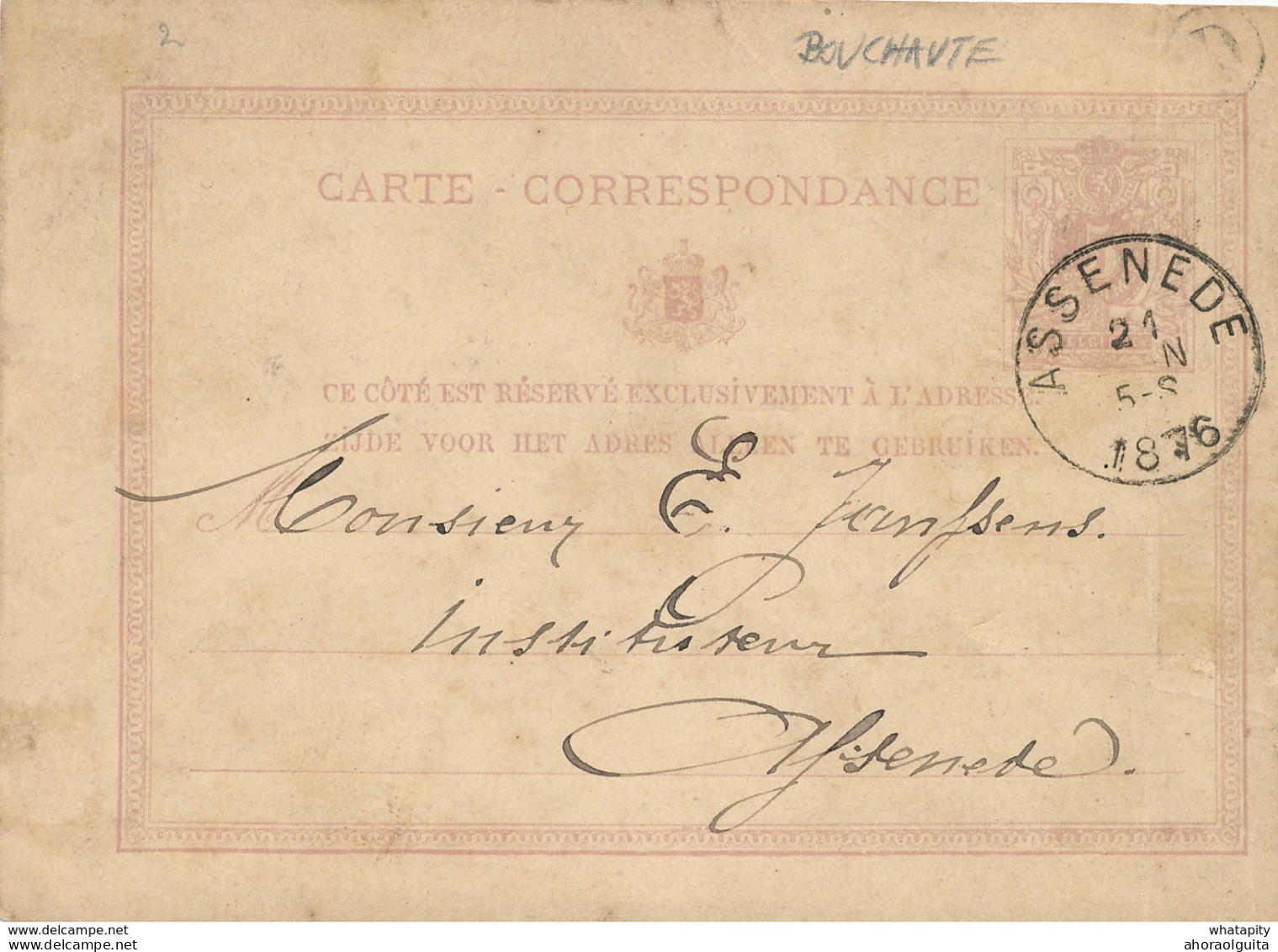 YY201 - Entier Postal ( Fatigué) ASSENEDE 1876 En Ville - Boite Rurale D De BOUCHAUTE ( Signalée Porignon) - Landelijks Post