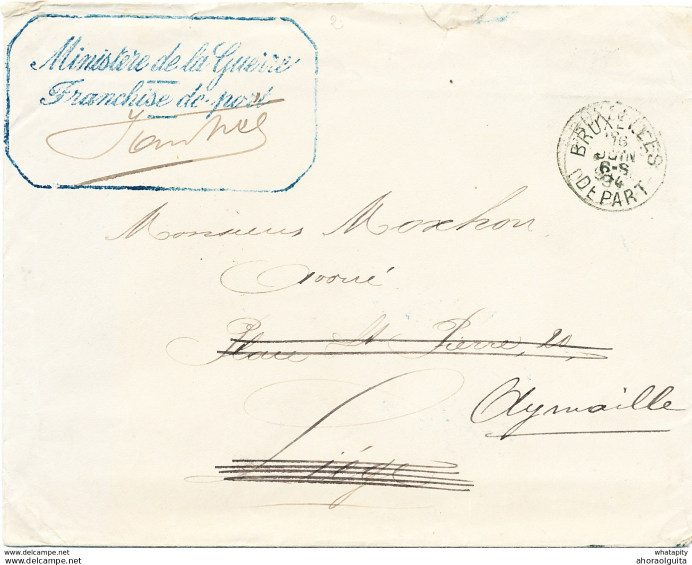 YY658 - Lettre En Franchise Avec Contenu BRUXELLES 1894 - Cachet MINISTERE DE LA GUERRE Franchise De Port - Franquicia