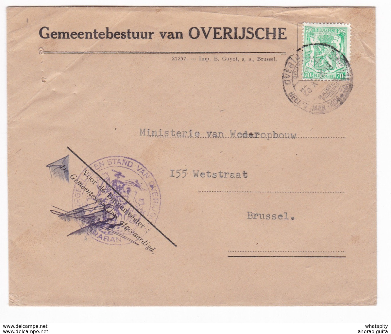 886/29 - OVERIJSE - Lettre TP 712 Petit Sceau OVERYSSCHE Druiven 1948 - Entete + Cachet Gemeentebestuur Van OVERIJSCHE - 1935-1949 Petit Sceau De L'Etat