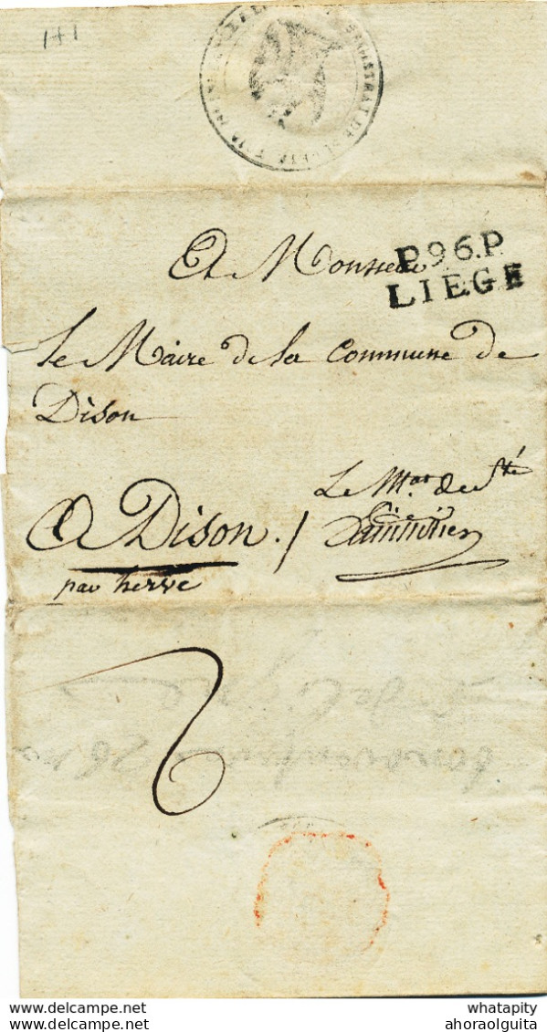 840/29 - Lettre Précurseur P96P LIEGE 1809 -TB Entete Police Judiciaire Département De L' Ourte - Le Magistrat De Sureté - 1794-1814 (Periodo Frances)