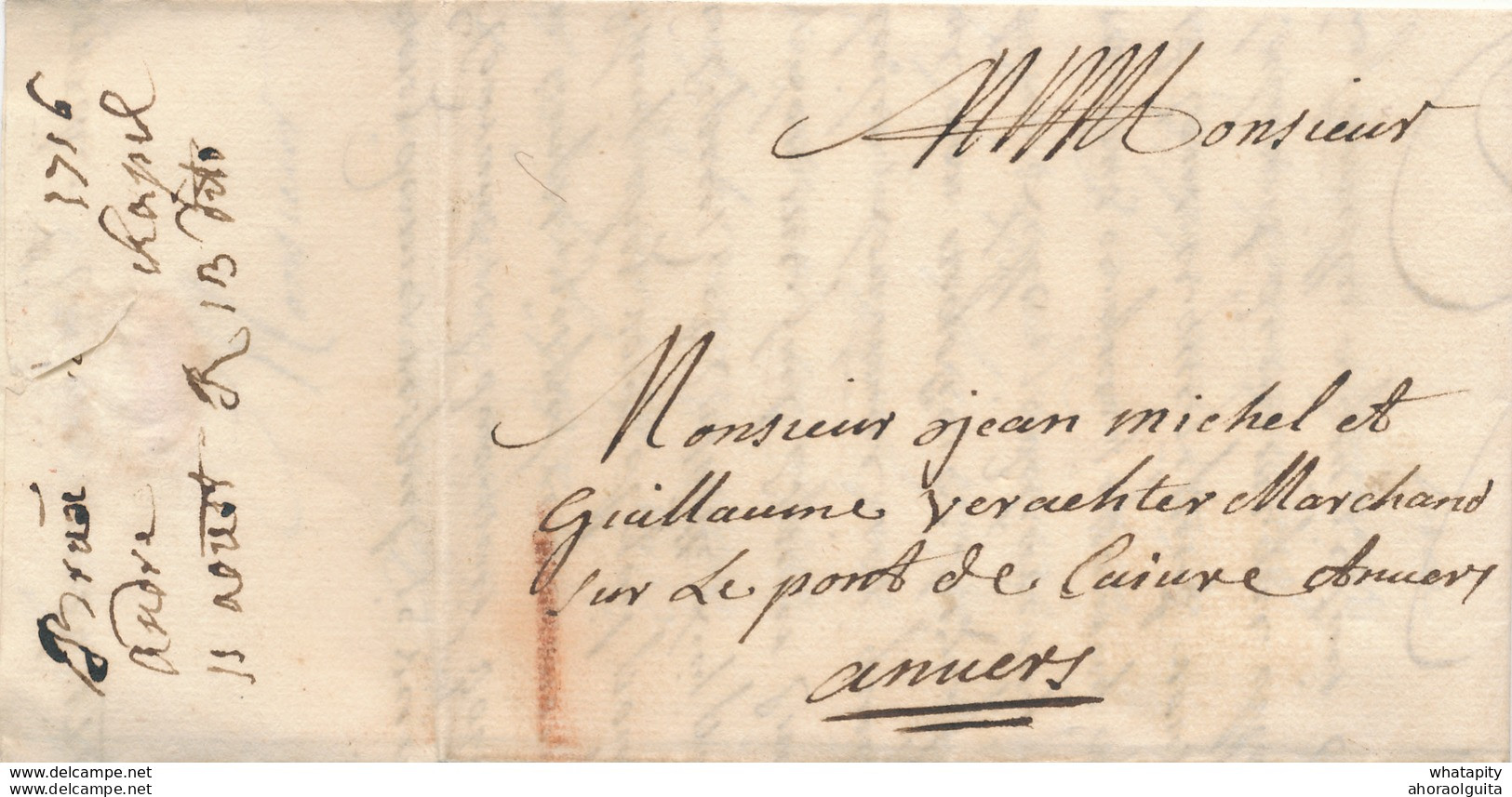 765/29 - Lettre Précurseur 1716 BRUSSEL Vers ANTWERPEN - Marque 1 Stuiver à La Craie (transport Par Messager) - 1714-1794 (Austrian Netherlands)
