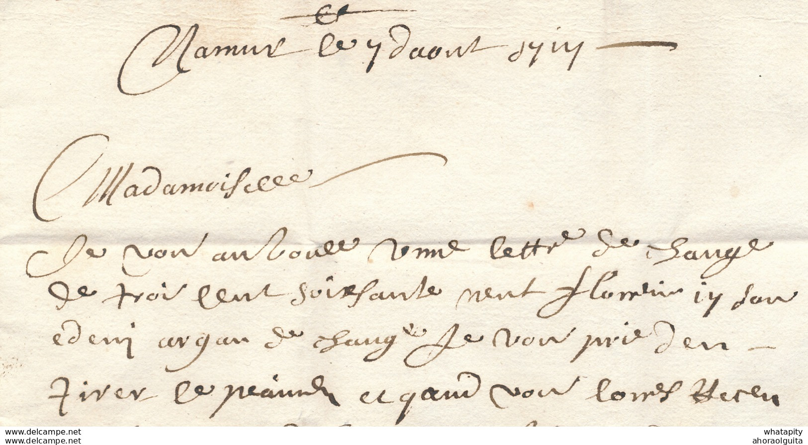 768/29 - Lettre Précurseur 1717 NAMUR Vers ANTWERPEN - Manuscrit De Namur - Marque 4 Stuivers àl'encre - 1714-1794 (Paises Bajos Austriacos)