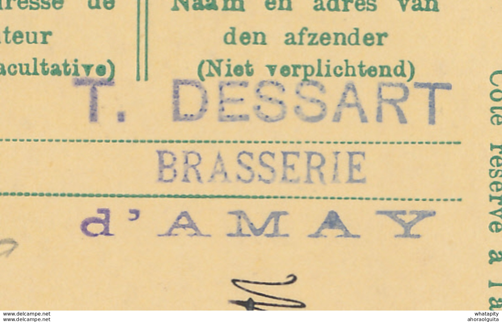 146/29 - BRASSERIE Belgique - Entier Postal Pellens AMAY 1919 Vers Brasserie HAMME - Cachet Dessart , Brasserie D' AMAY - Biere
