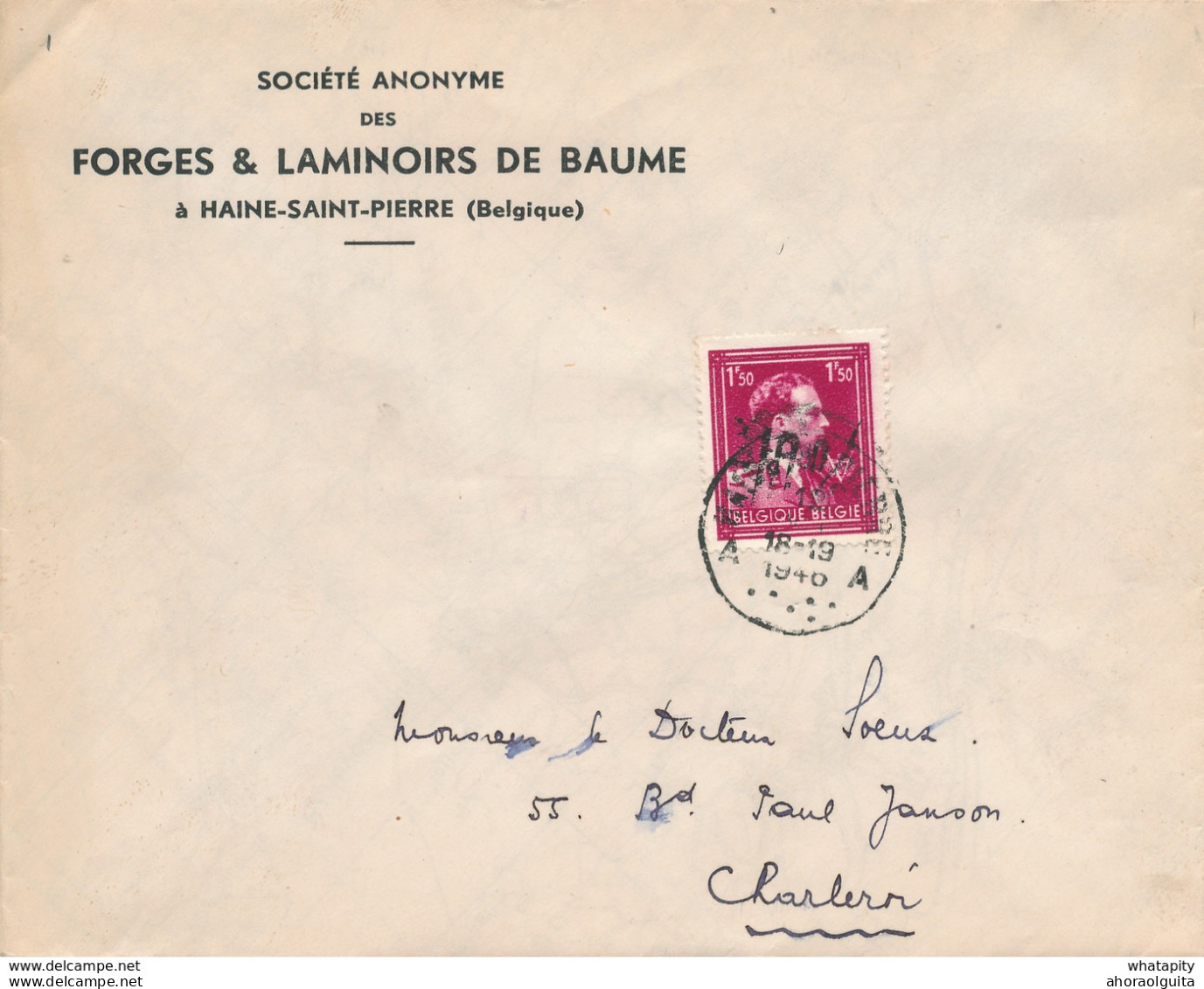 090/29 - Lettre TP Moins 10 % Surcharge Locale HAINE ST PIERRE 1946 Vers CHARLEROI - TB Entete Laminoirs De BAUME - 1946 -10%