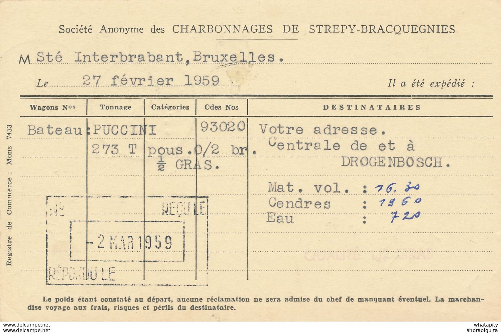 494/28 -- TAXATION 2 X 30 C Sur Entier Postal Lion Héraldique BRACQUEGNIES 1959 Vers BXL - Annulation Roulette Diamant - Cartes Postales 1951-..