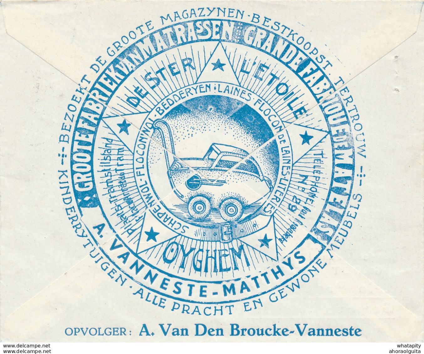 412/28 -- Lettre Illustrée TP Exportation OOIGEM 1950 - Fabriek Van Matrassen De Ster , Bedden , Meubels,Kinderrijtuigen - 1948 Export