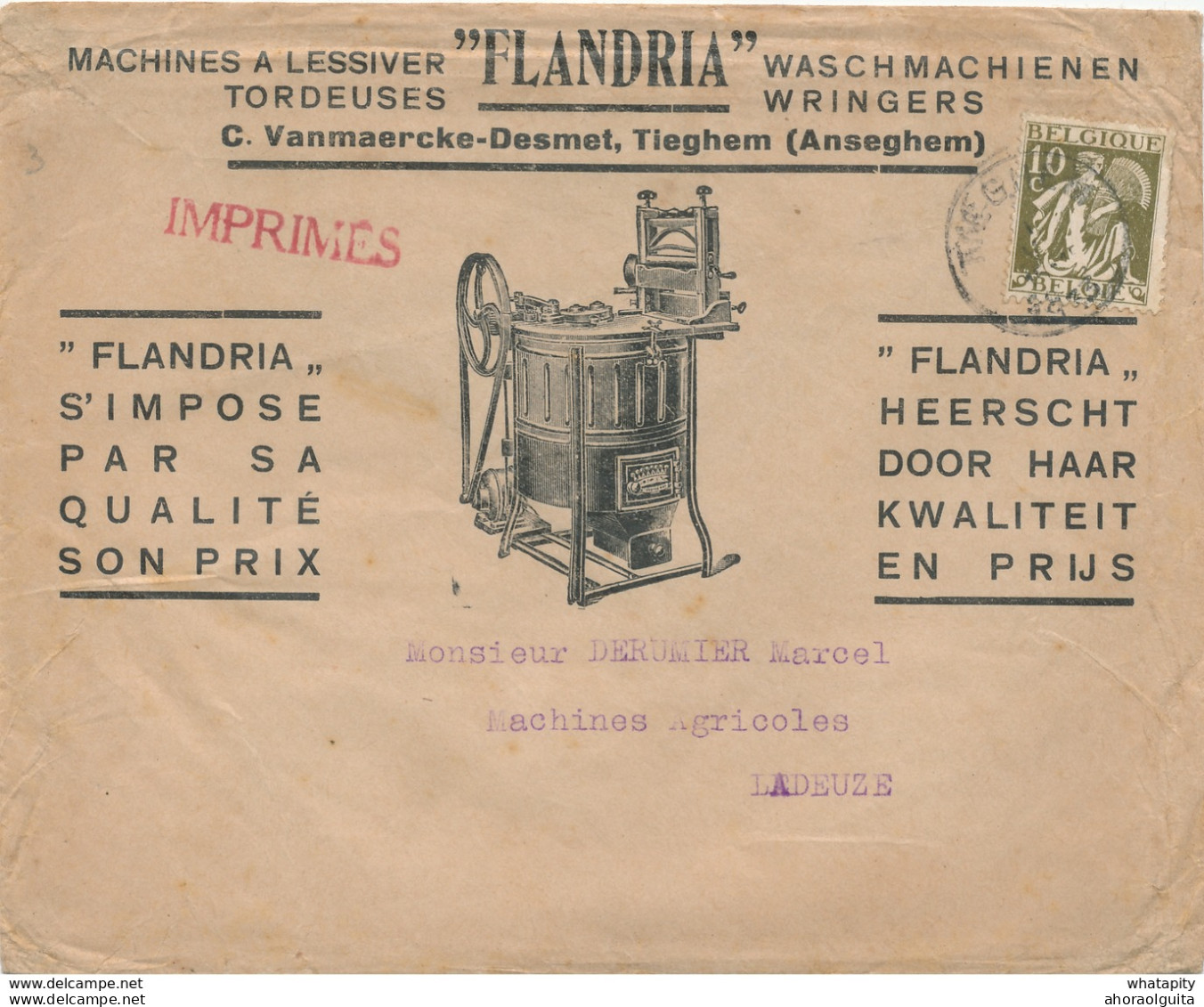 410/28 -- Lettre Illustrée TP Cérès TIEGHEM 1933 - Machines à Laver " Flandria " Vanmaercke-Desmet , TIEGHEM Anseghem - 1932 Cérès Et Mercure