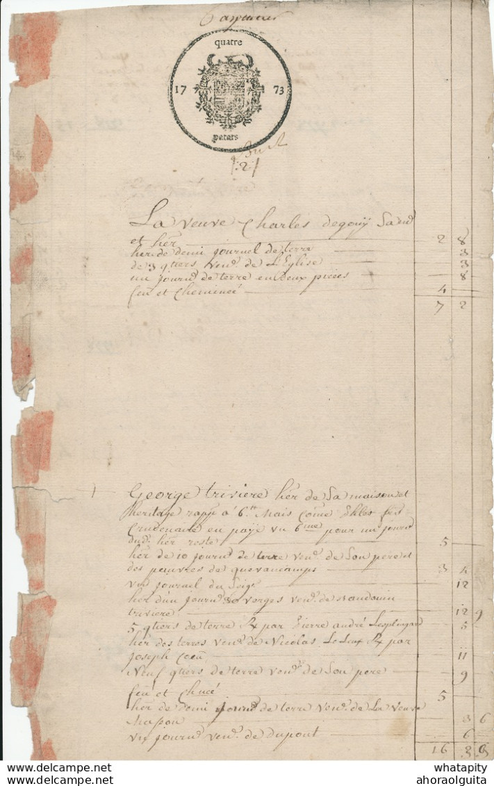 Document Fiscal Du Hainaut 2 Pages - Empreinte Quatre Patars 1773 -  Mention De QUEVAUCAMPS  --  SS/573A - Documents