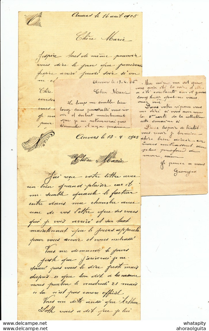 826/28 - 15 Correspondances D' Un Soldat Torpilleur Du Génie à ANVERS 1905/1906 - Originaire De MONTIGNY Le TILLEUL - Cartas & Documentos