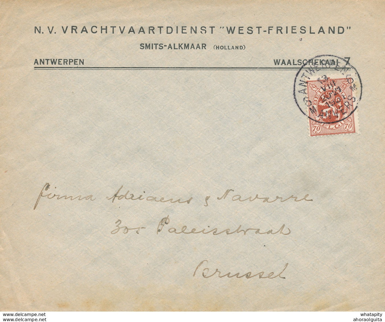 275/28 - Enveloppe TP 287 Lion Héraldique ANTWERPEN 1931 - Entete Vrachtvaartdienst West Friesland , Smits- ALKMAAR - 1929-1937 Lion Héraldique