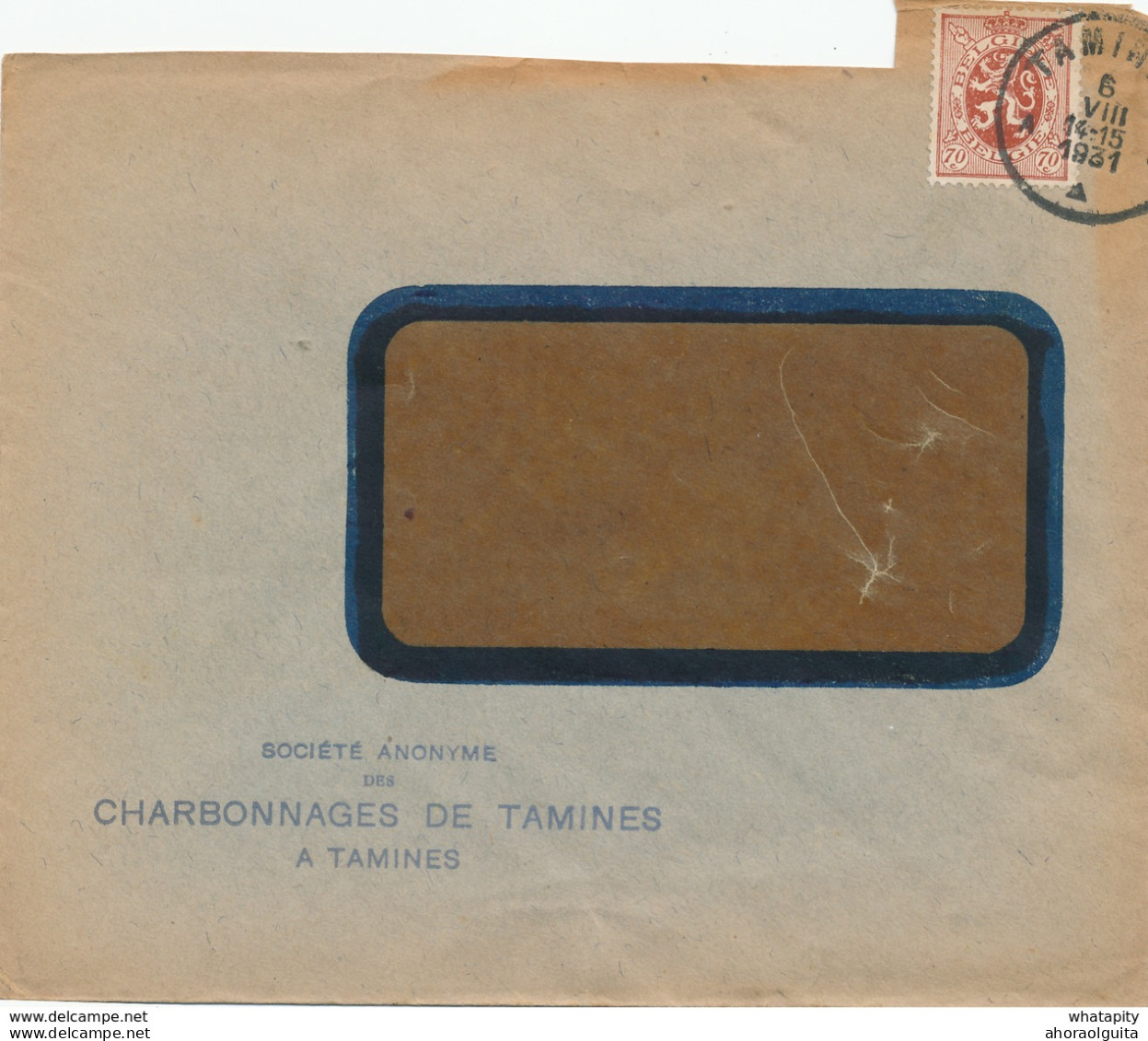 274/28 - Enveloppe TP 287 Lion Héraldique TAMINES 1931 - Entete S.A. Charbonnages De Tamines - 1929-1937 Heraldischer Löwe