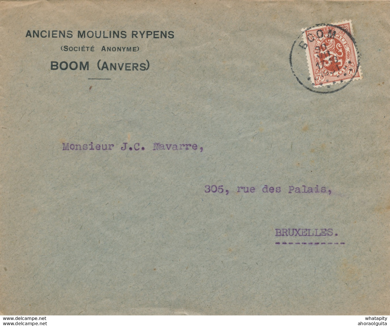 269/28 - Enveloppe TP 287 Lion Héraldique BOOM 1931 Vers BXL - Entete Anciens Moulins Rypens S.A. - 1929-1937 Heraldischer Löwe