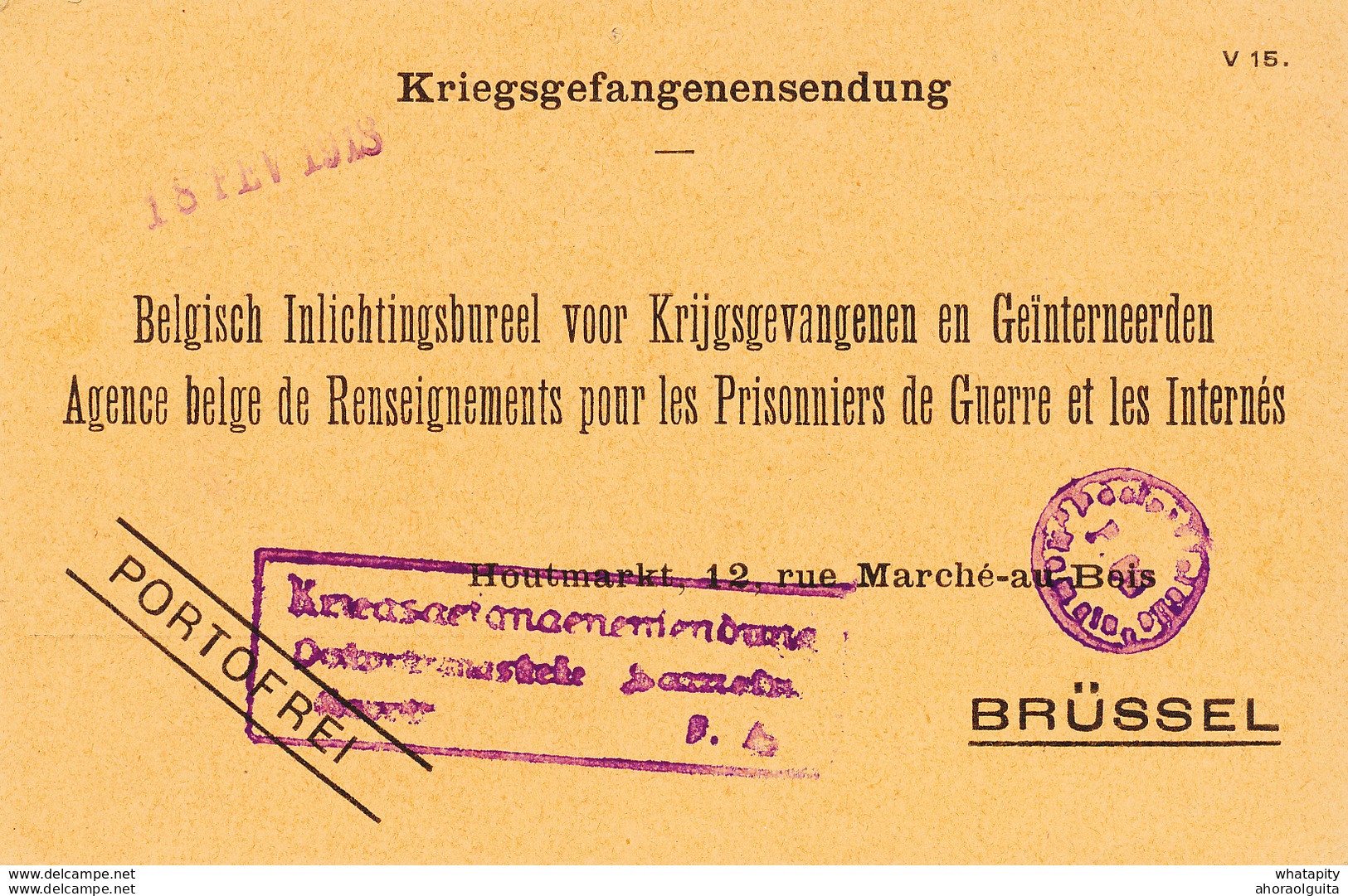 288/28 - Carte-Formule Du HAVRESAC UCCLOIS - Prisonnier Belge à HAMELN 1918 Vers BXL - Réception D'un Colis - Prisonniers