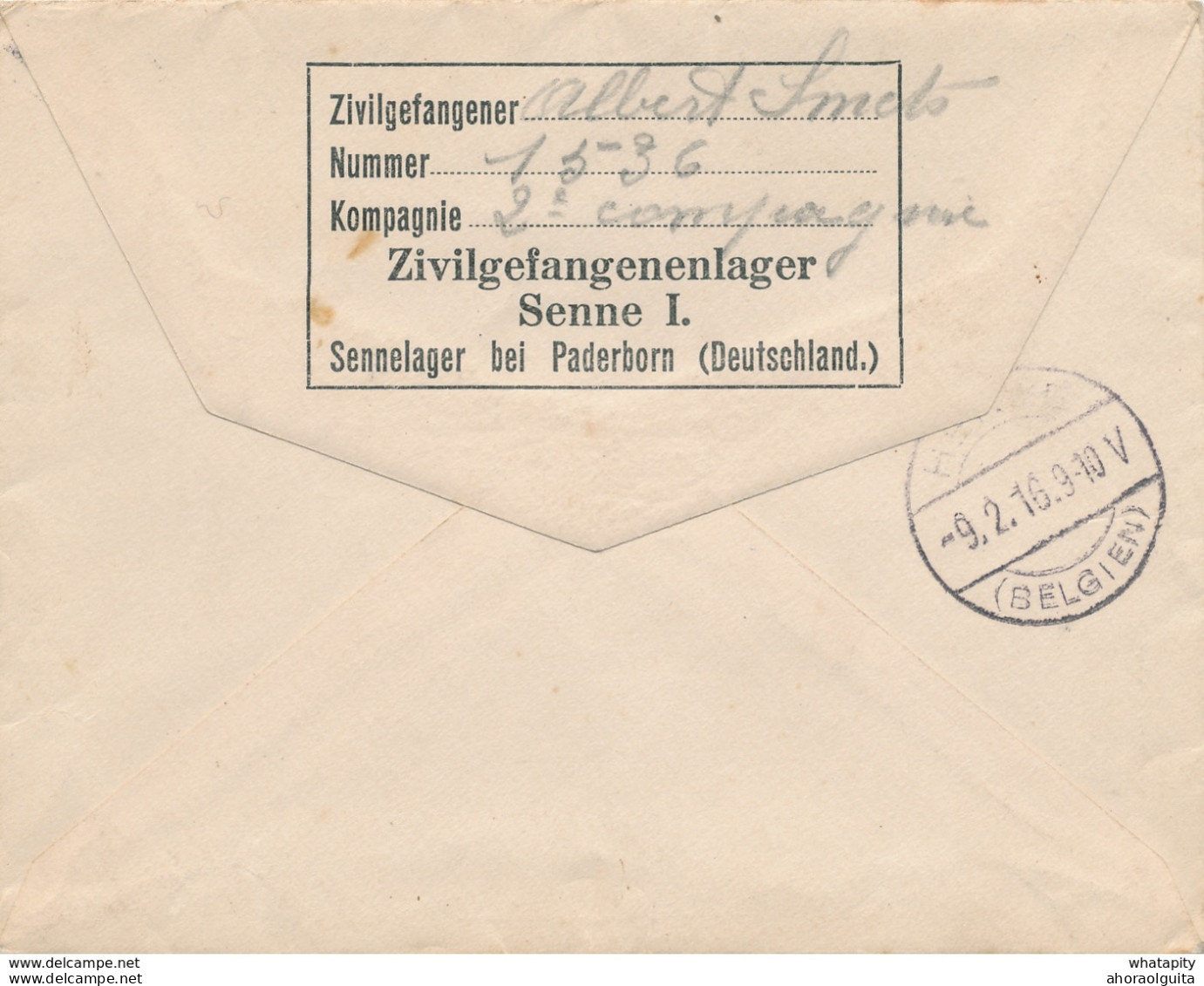 644/27 -  Lettre Kriegsgefangenen SENNE Lager - Prisonnier Civil Smets Vers HERVE 1916 - Censure Du Camp - Kriegsgefangenschaft