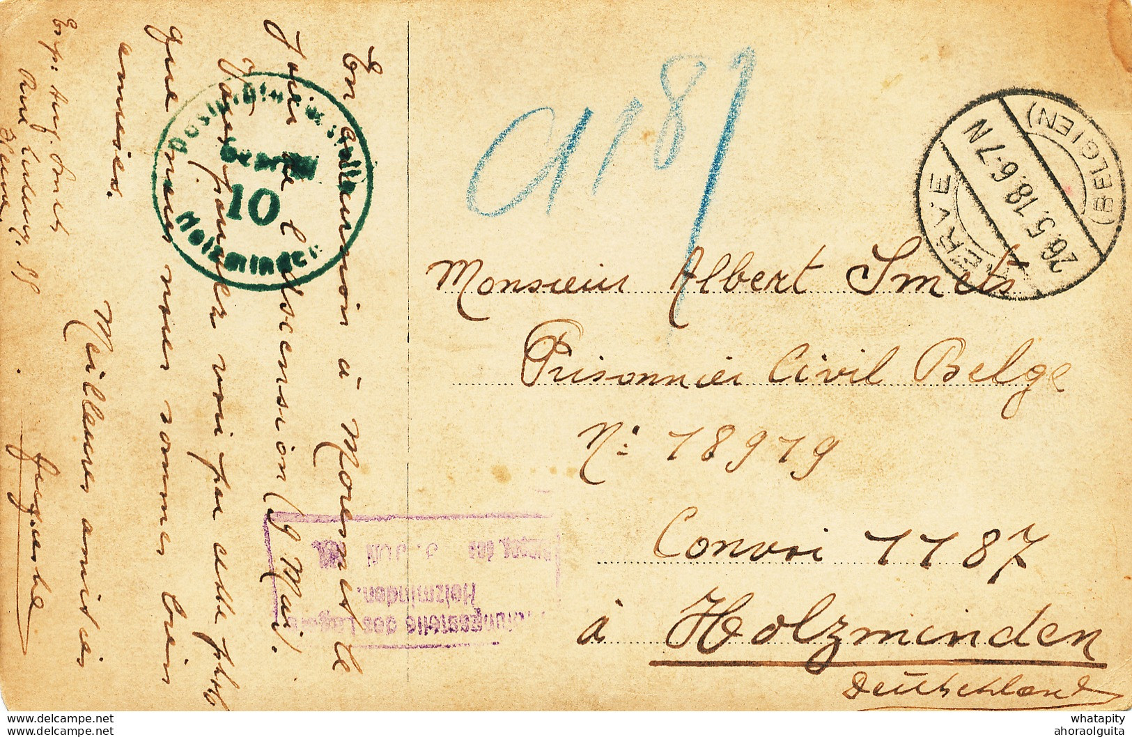 639/27 -  Carte-Photo HERVE 1918 Vers Prisonnier Civil Smets HOLZMINDEN  - Censures Du Camp - Prisoners