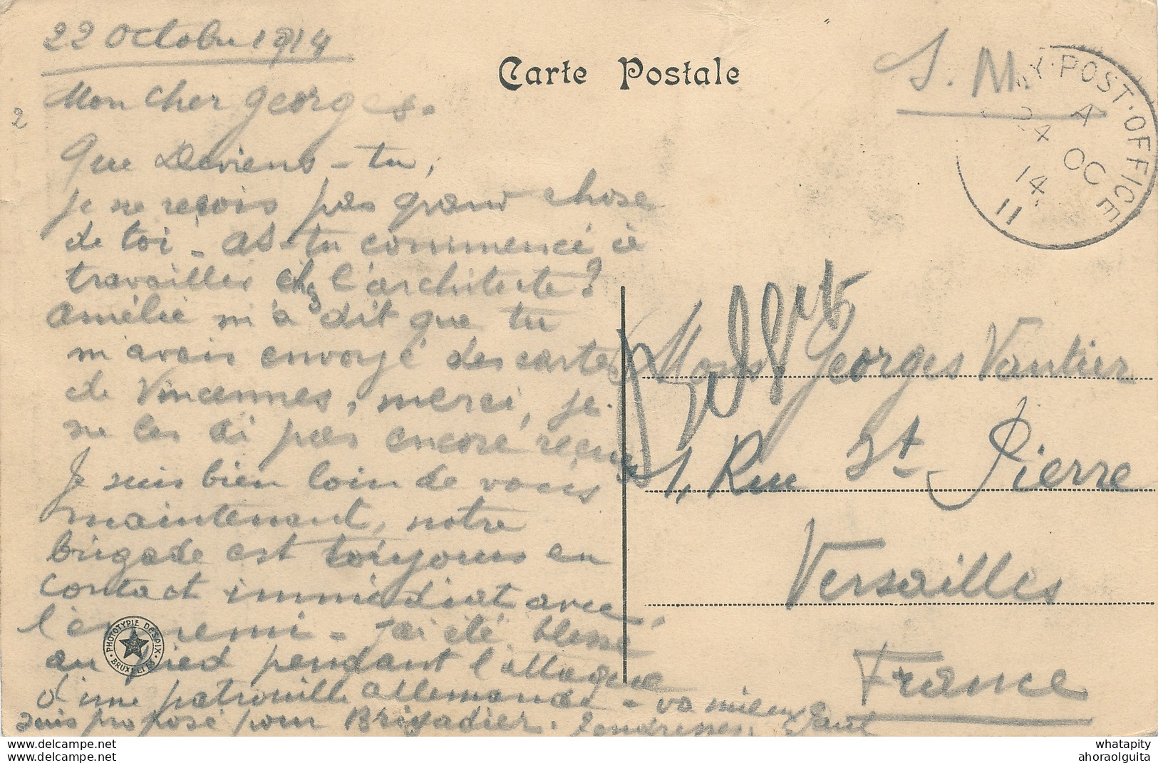 621/27 - Carte-Vue YPRES Soldat Français En Mission Chez Les Anglais - ARMY P.O 11 Du 24 OC 1914 - Unbesetzte Zone