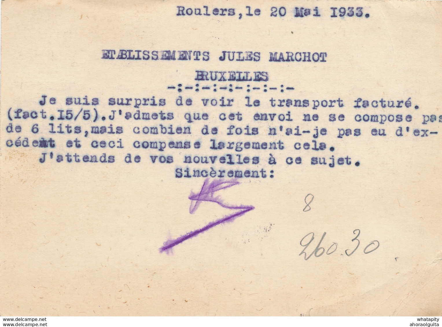 572/27 -  Carte Privée TP Lion Héraldique ROESELARE 1933 - Entete Bouckaert-Van Rolleghem, Magazijnen - RUMBEKE Werkhuis - 1929-1937 Heraldischer Löwe