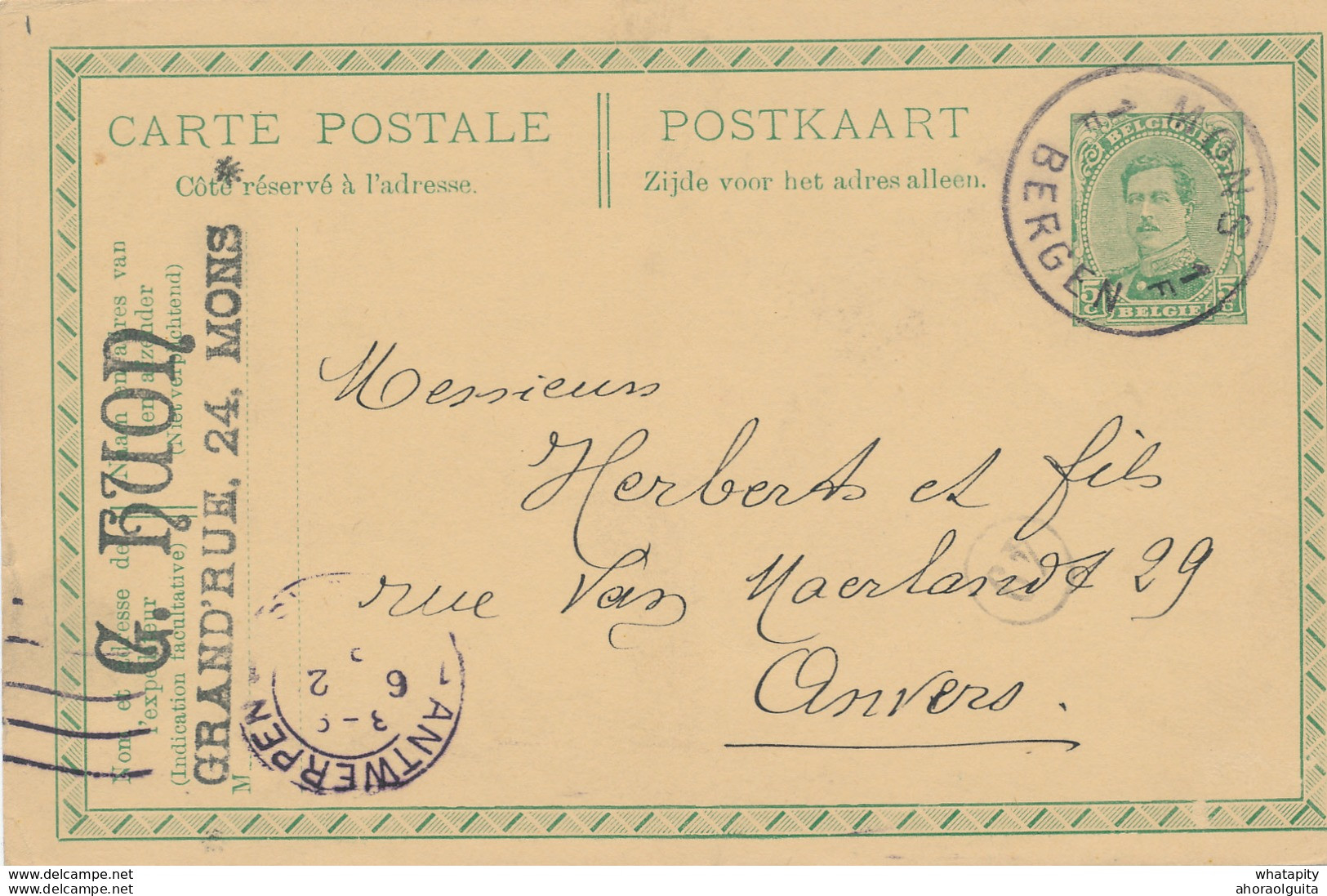 555/27 -  Entier Petit Albert Cachet De FORTUNE Centre Vide MONS Vers RONSE 1919 - Fortune Cancels (1919)