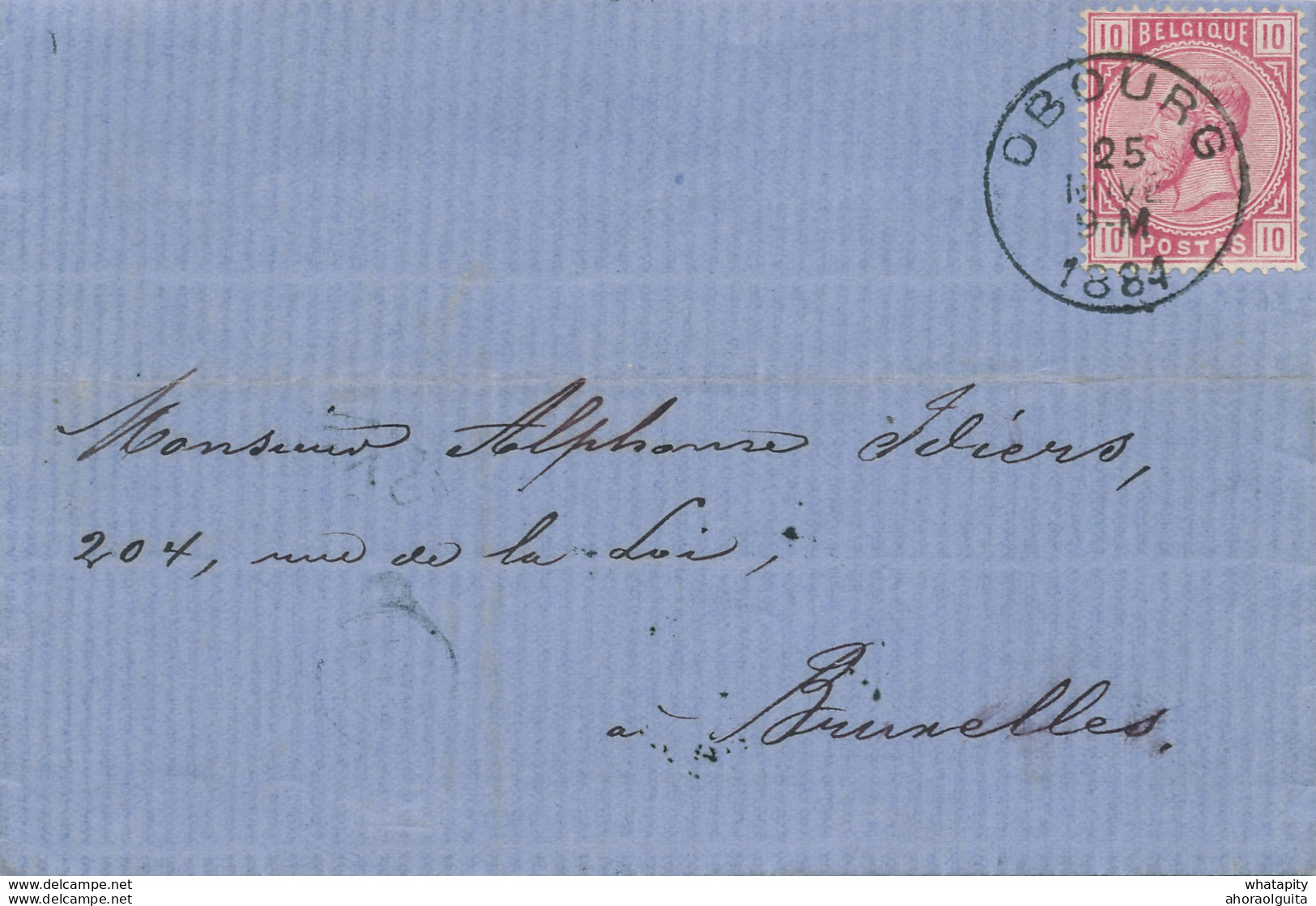 512/27 - Lettre TP 38 OBOURG 1884 Vers Bruxelles - NIPA 400 X 3 - LUXE - 1883 Leopold II