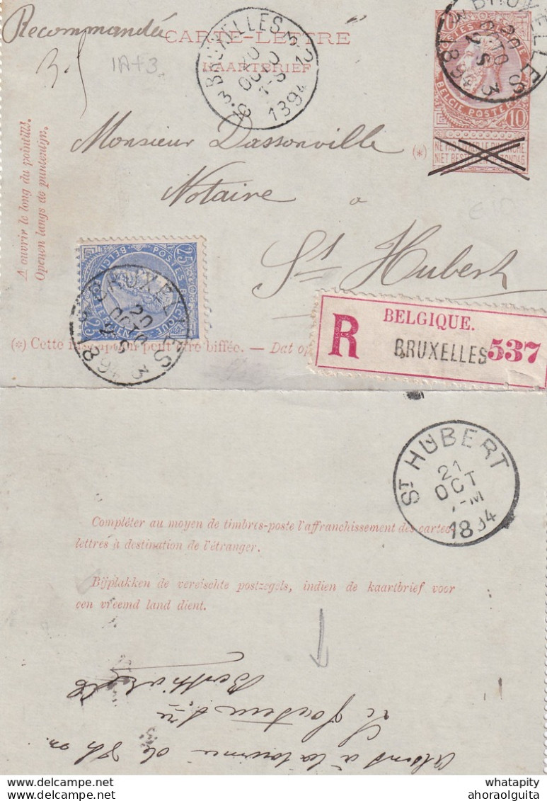 DDX 132 - Carte-Lettre Fine Barbe + TP Dito - Recommandé BRUXELLES 3 , Cachet Transit BRUXELLES 3.10 , Vers ST HUBERT - Letter-Cards