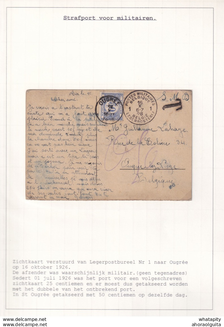 DDX 090 - TAXATION Sur Poste Militaire - Carte-Vue Postes Militaires 1 En 1926 - Taxée 50 C Par Timbre-Taxe à OUGREE - Cartas & Documentos