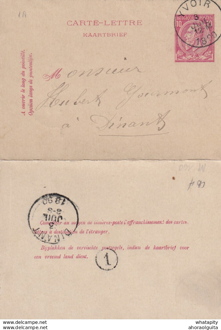 DDW780 - Entier Carte-Lettre Type TP 46 YVOIR 1890 Vers DINANT - Signé Gezusters Joris - Cartes-lettres