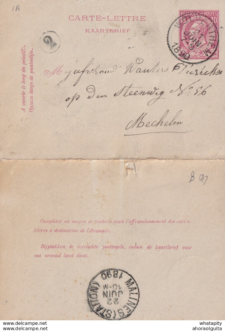 DDW778 - Entier Carte-Lettre Type TP 46 WOLVERTHEM 1890 Vers MECHELEN - Carte-Lettere