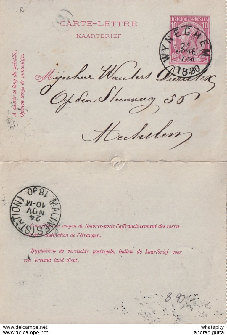 DDW779 - Entier Carte-Lettre Type TP 46 WYNEGHEM 1890 Vers MECHELEN - Signé Gezusters Joris - Postbladen