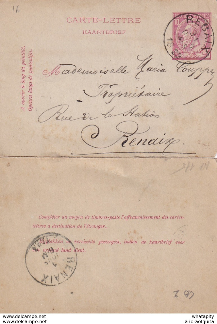 DDW772 - Entier Carte-Lettre Type TP 46 RENAIX 1889 En Locale - Origine  Manuscrite OSTICHES - Postbladen