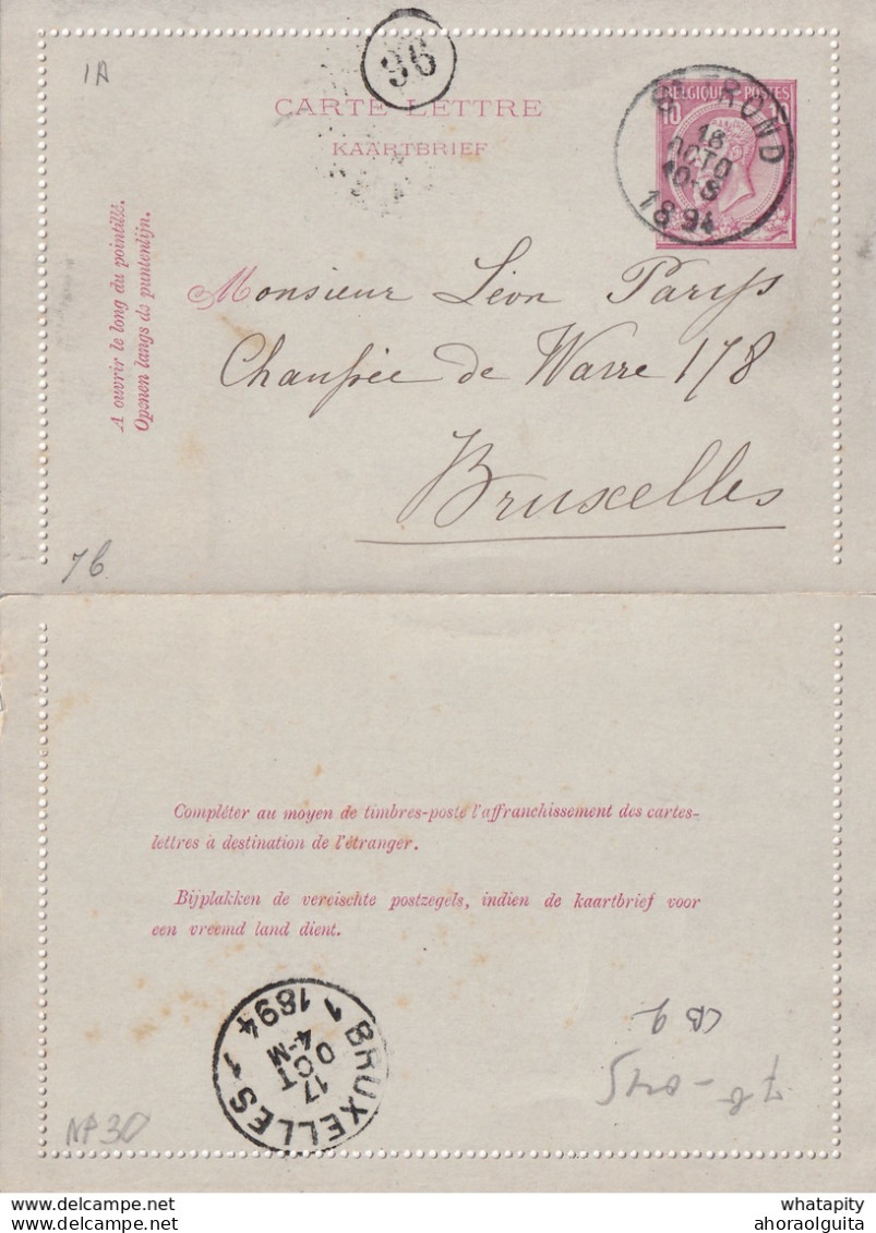 DDW774 - Entier Carte-Lettre Type TP 46 ST TROND 1894 Vers BXL - Complète Avec Bords - Cartas-Letras