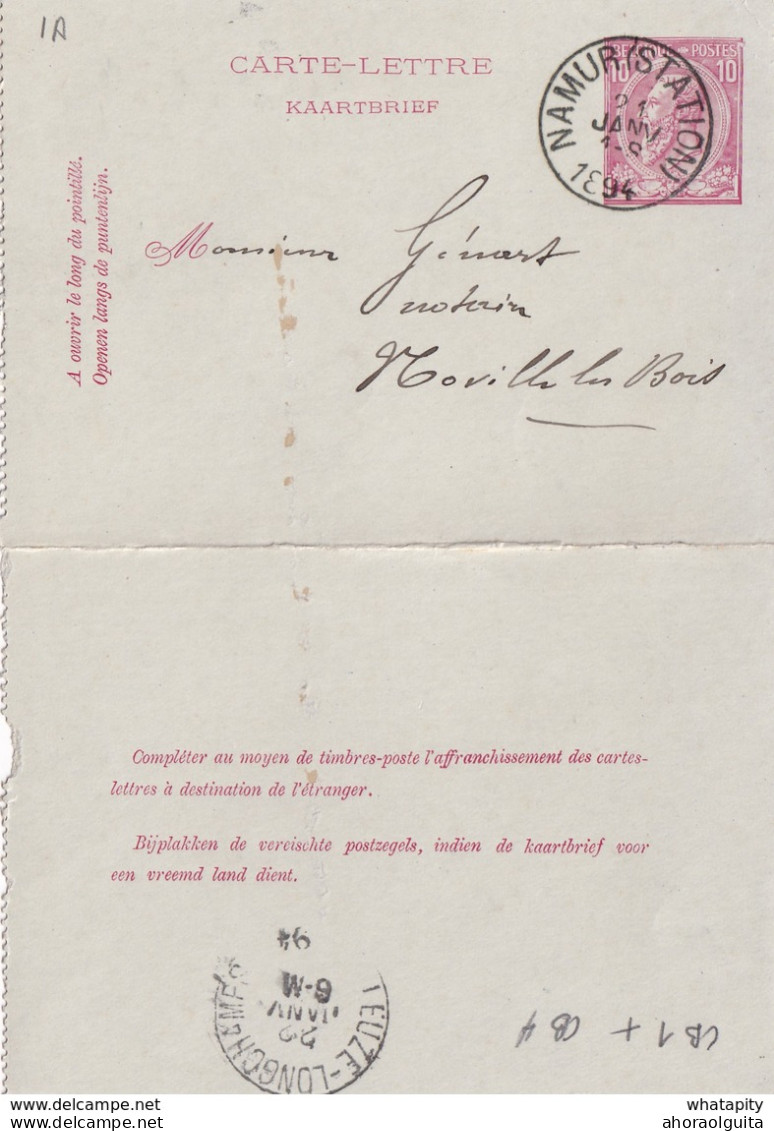 DDW767 - Entier Carte-Lettre Type TP 46 NAMUR Station 1894 Vers NOVILLE LES BOIS Via LEUZE-LONGCHAMPS - Cartes-lettres