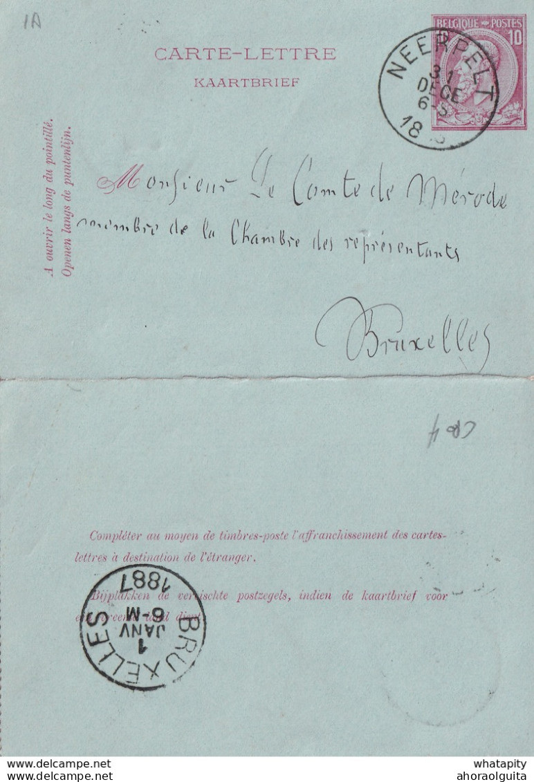 DDW768 - Entier Carte-Lettre Type TP 46 NEERPELT 1887 Vers Le Comte De Mérode , Député à BXL - Cartes-lettres