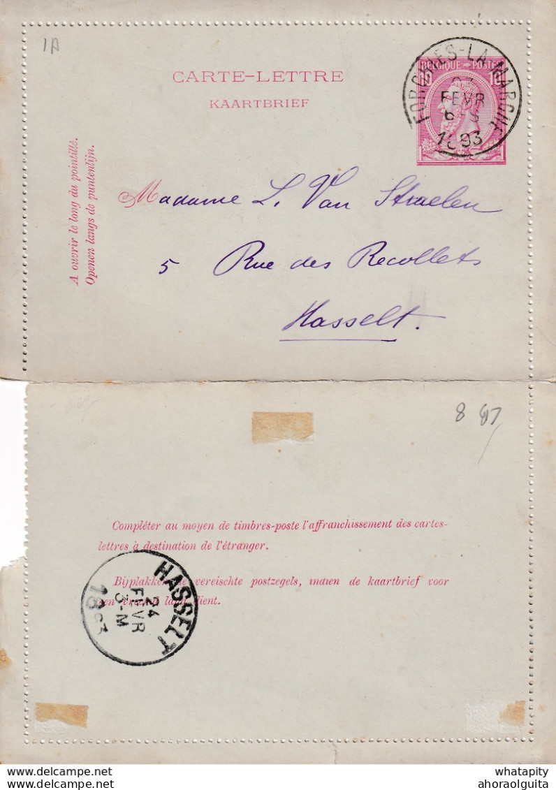 DDW759 - Entier Carte-Lettre (complète Avec Bords) Type TP 46 FORCHIES LA MARCHE 1893 Vers HASSELT - Postbladen