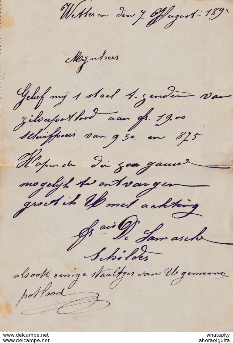 DDW777 - Entier Carte-Lettre Type TP 46 WETTEREN 1892 Vers ANVERS - Signé François De Lamarche , Schilder - Cartes-lettres