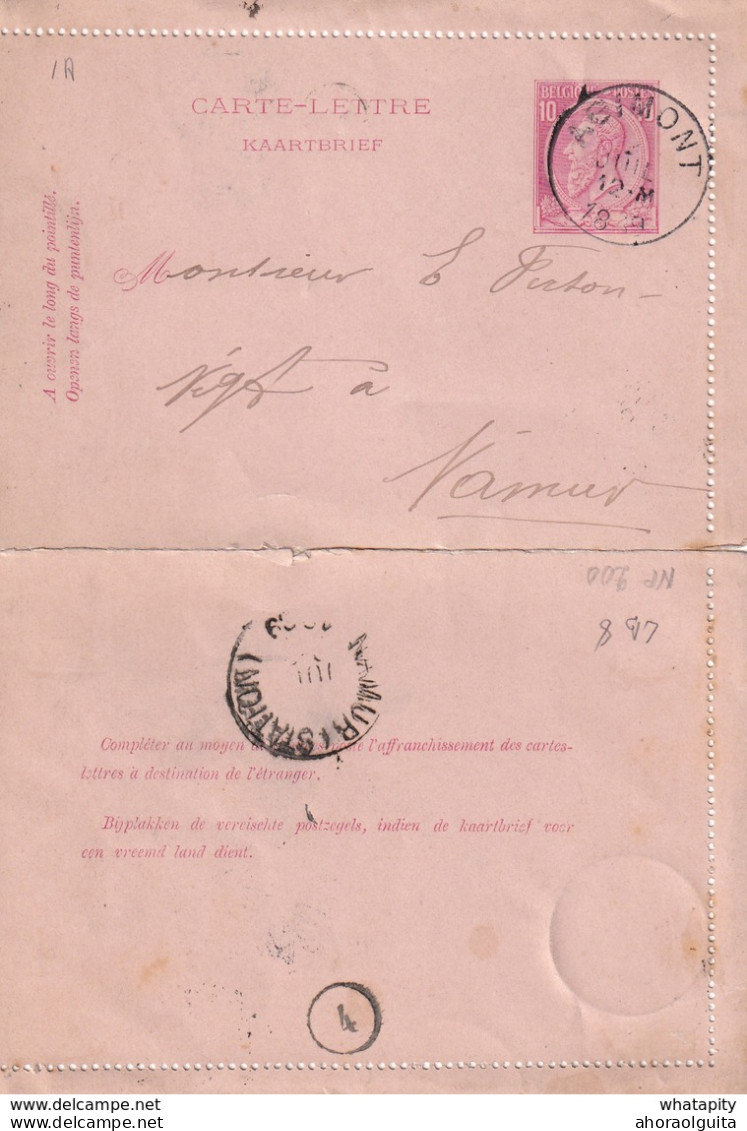 DDW752 - Entier Carte-Lettre Type TP 46 AGIMONT 1887 Vers NAMUR - Cartes-lettres