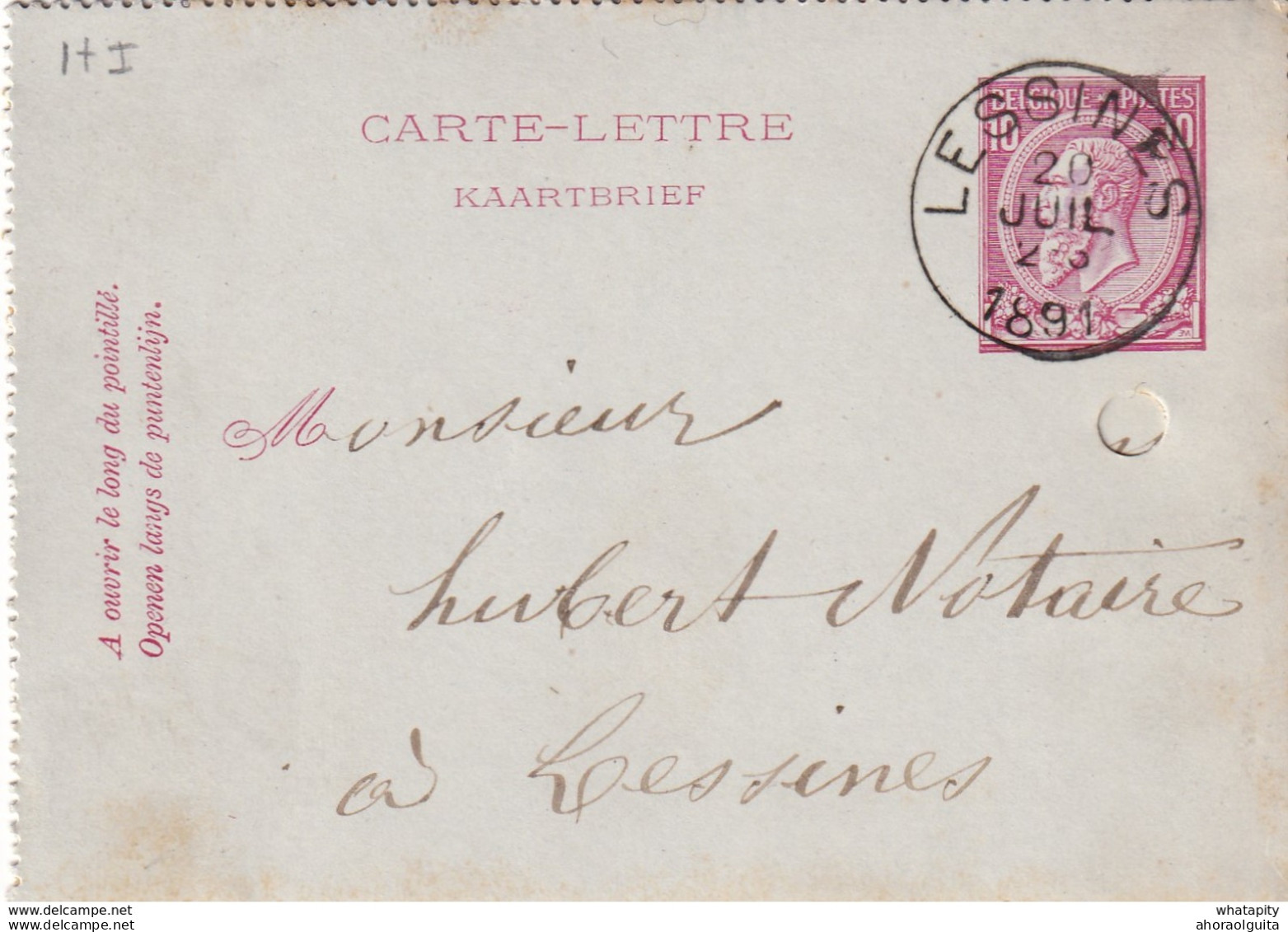 DDW764 - Entier Carte-Lettre Type TP 46  LESSINES 1891 En Ville - Origine Manuscrite OGY - Carte-Lettere