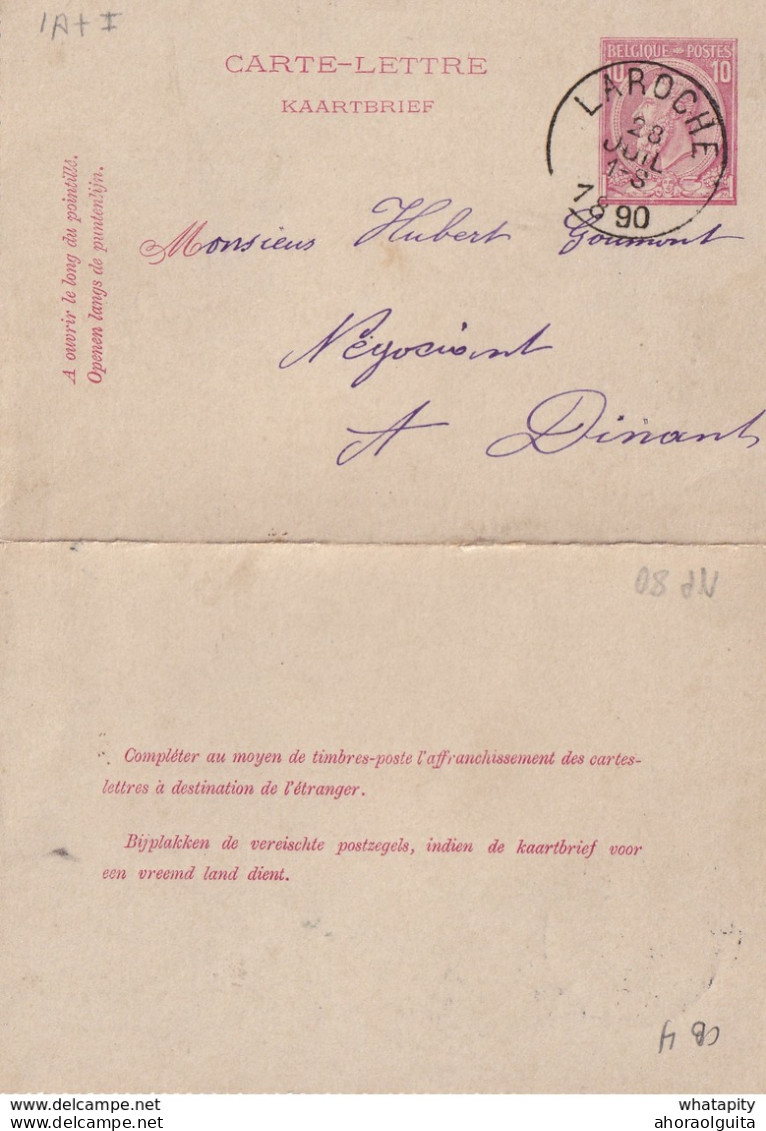 DDW763 - Entier Carte-Lettre Type TP 46  LAROCHE 1890 Vers DINANT - Origine Manuscrite BERISMENIL - Carte-Lettere