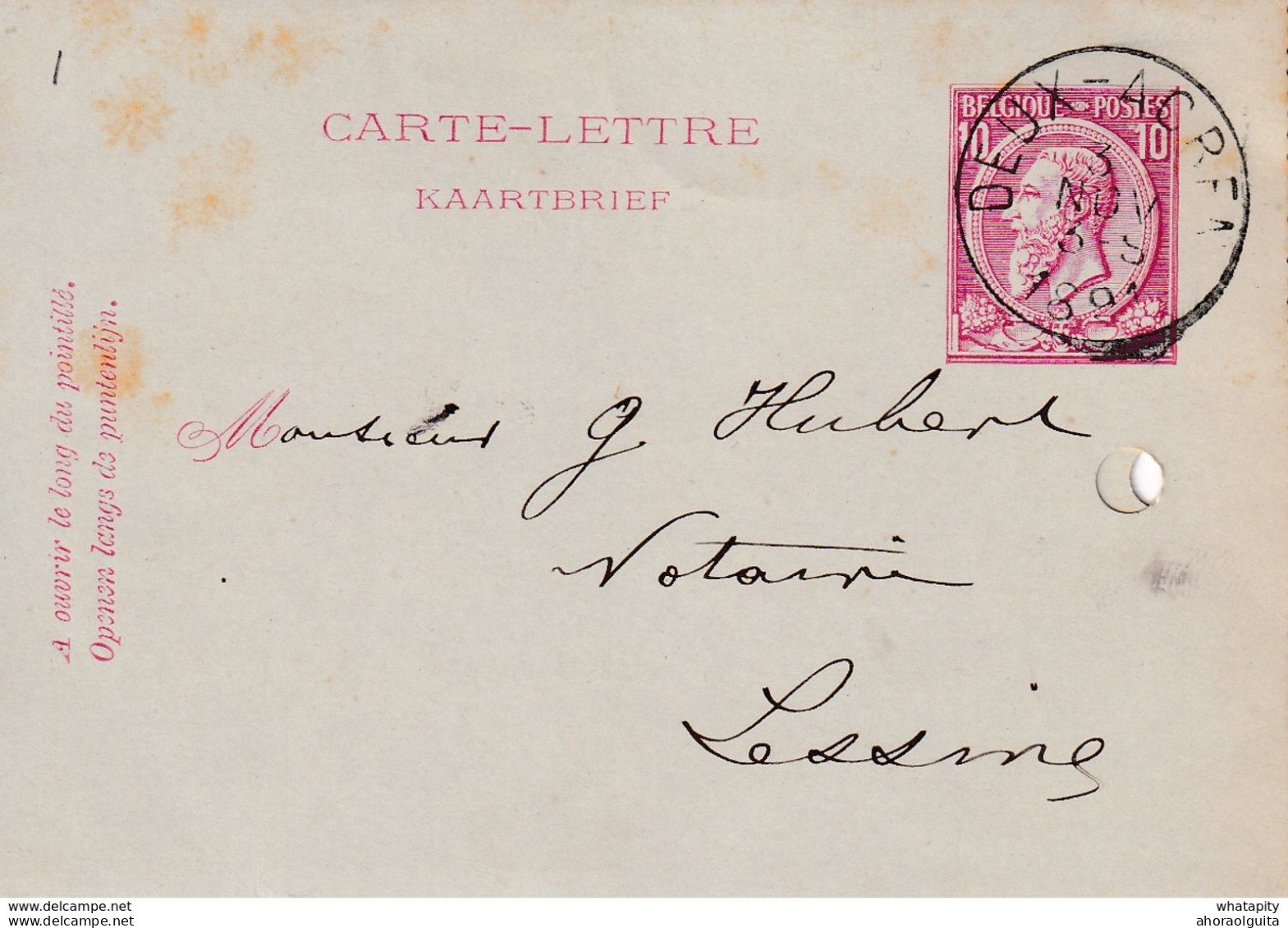 DDW756 - Entier Carte-Lettre Type TP 46 DEUX ACREN 1891 Vers LESSINES - Postbladen