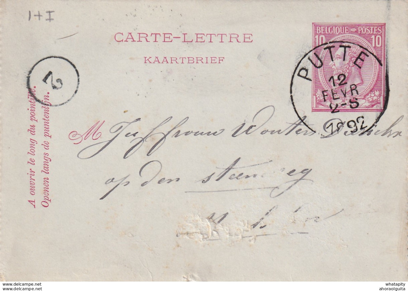 DDW771 - Entier Carte-Lettre Type TP 46 PUTTE 1892 Vers MALINES - Origine  Manuscrite SCHRIEK - Cartes-lettres