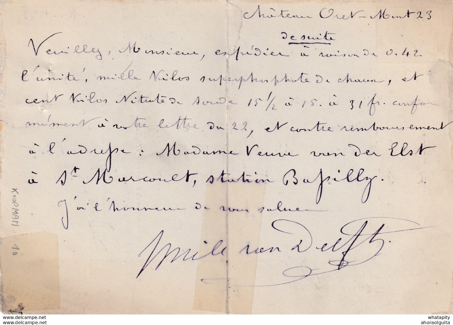 DDW766 - Entier Carte-Lettre Type TP 46 MORIALME 1887 Vers AUVELAIS - Origine Manuscrite Chateau D' ORET - Cartes-lettres