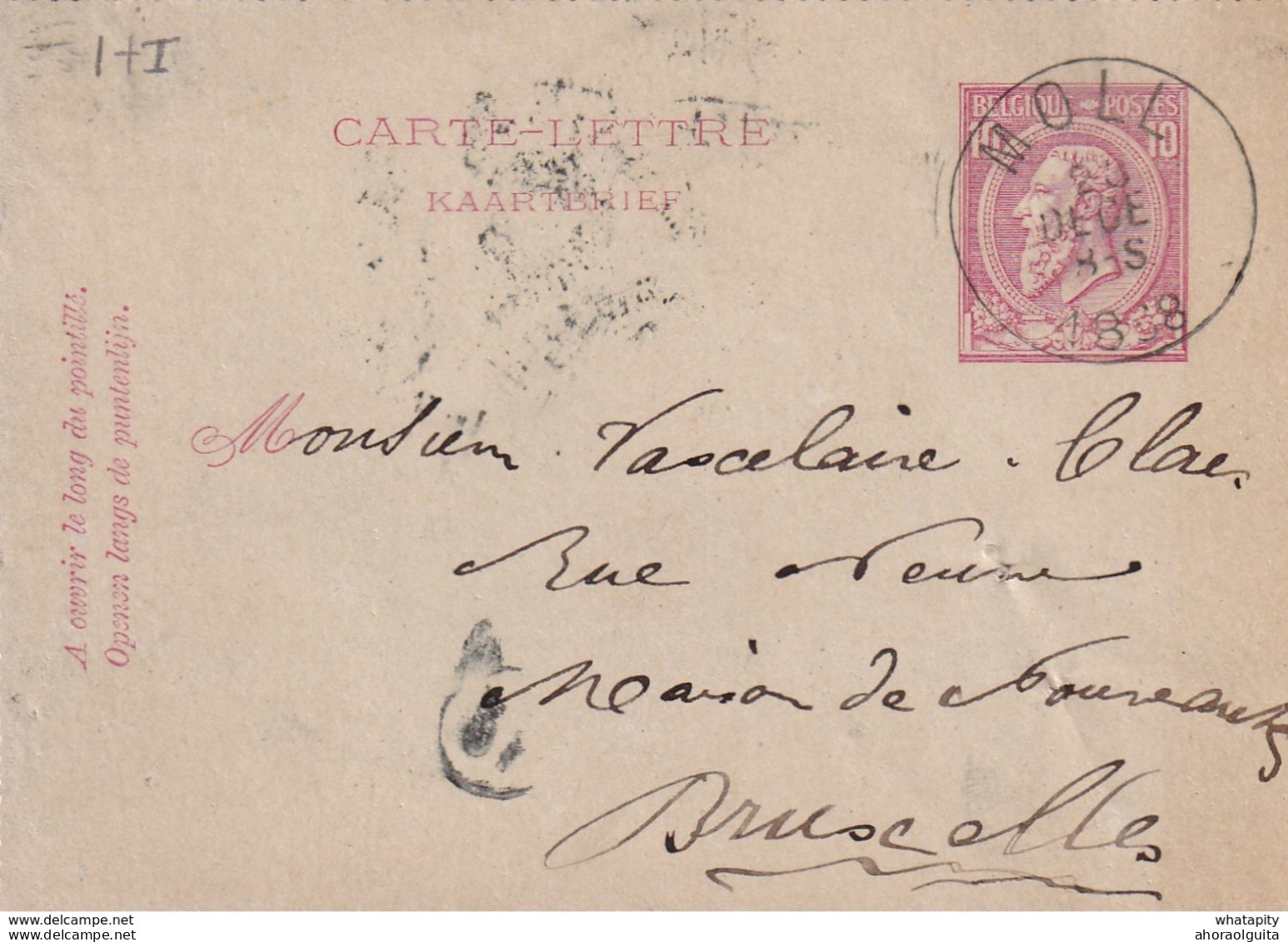 DDW765 - Entier Carte-Lettre Type TP 46 MOLL  1888 Vers BXL - Cartes-lettres