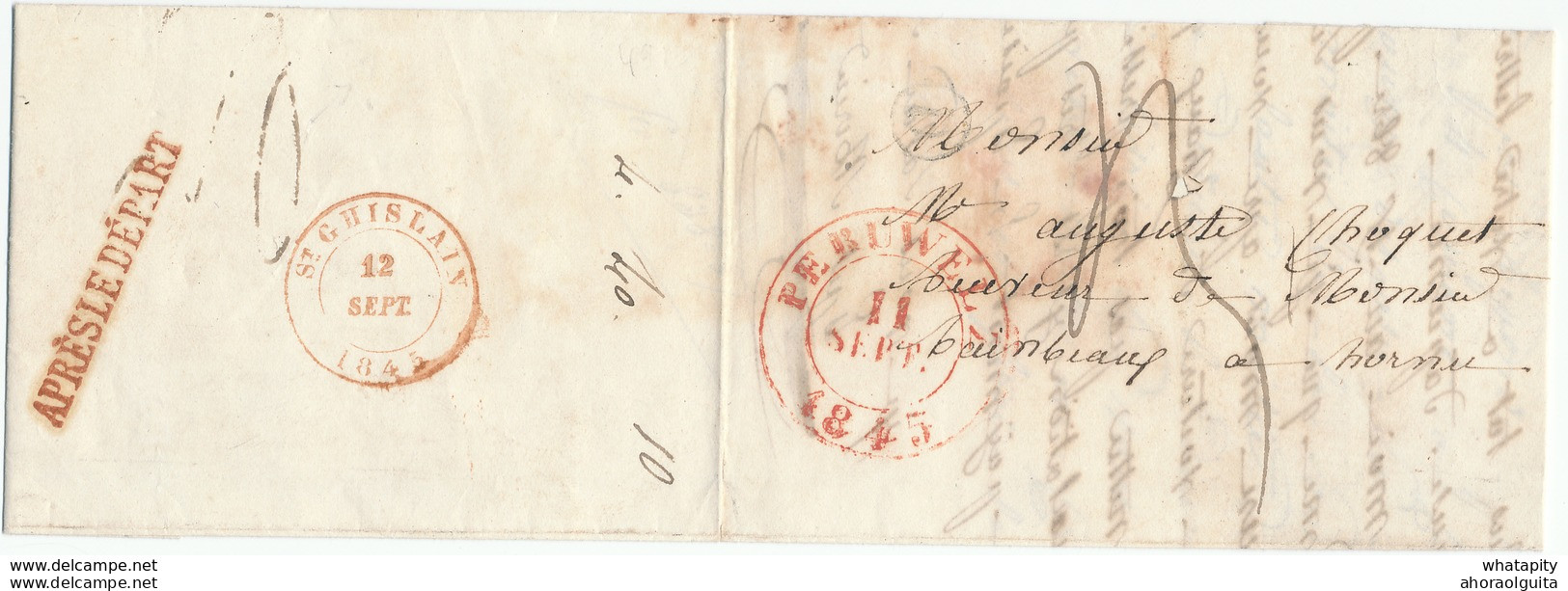 DDW609 - Lettre Précurseur PERUWELZ 1845 Vers HORNU - Boite Rurale D De BASECLES - Rural Post