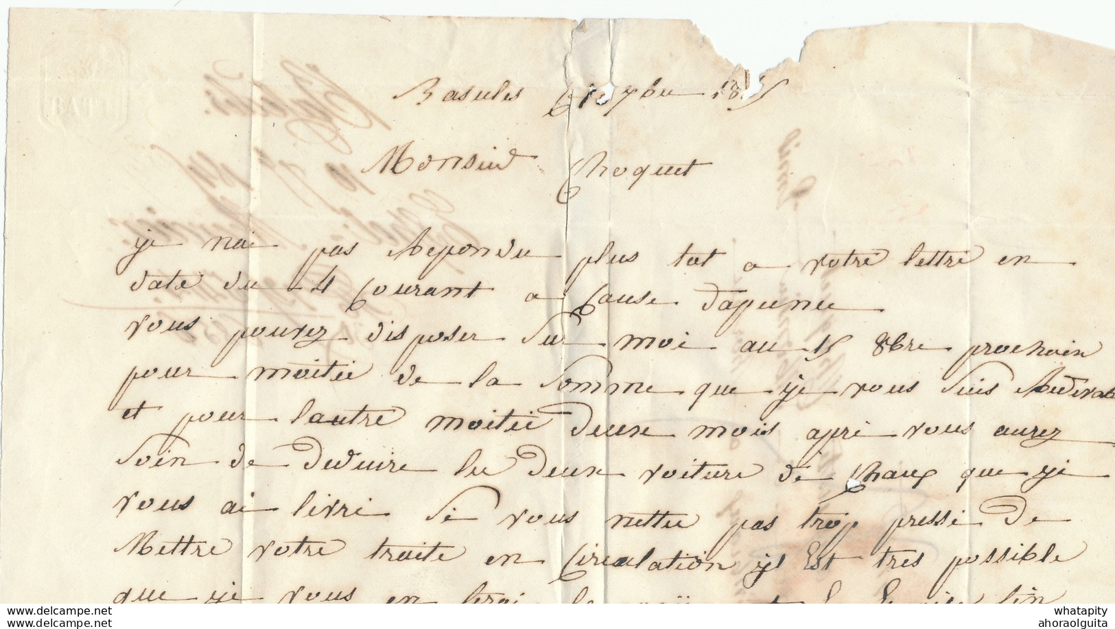 DDW609 - Lettre Précurseur PERUWELZ 1845 Vers HORNU - Boite Rurale D De BASECLES - Poste Rurale