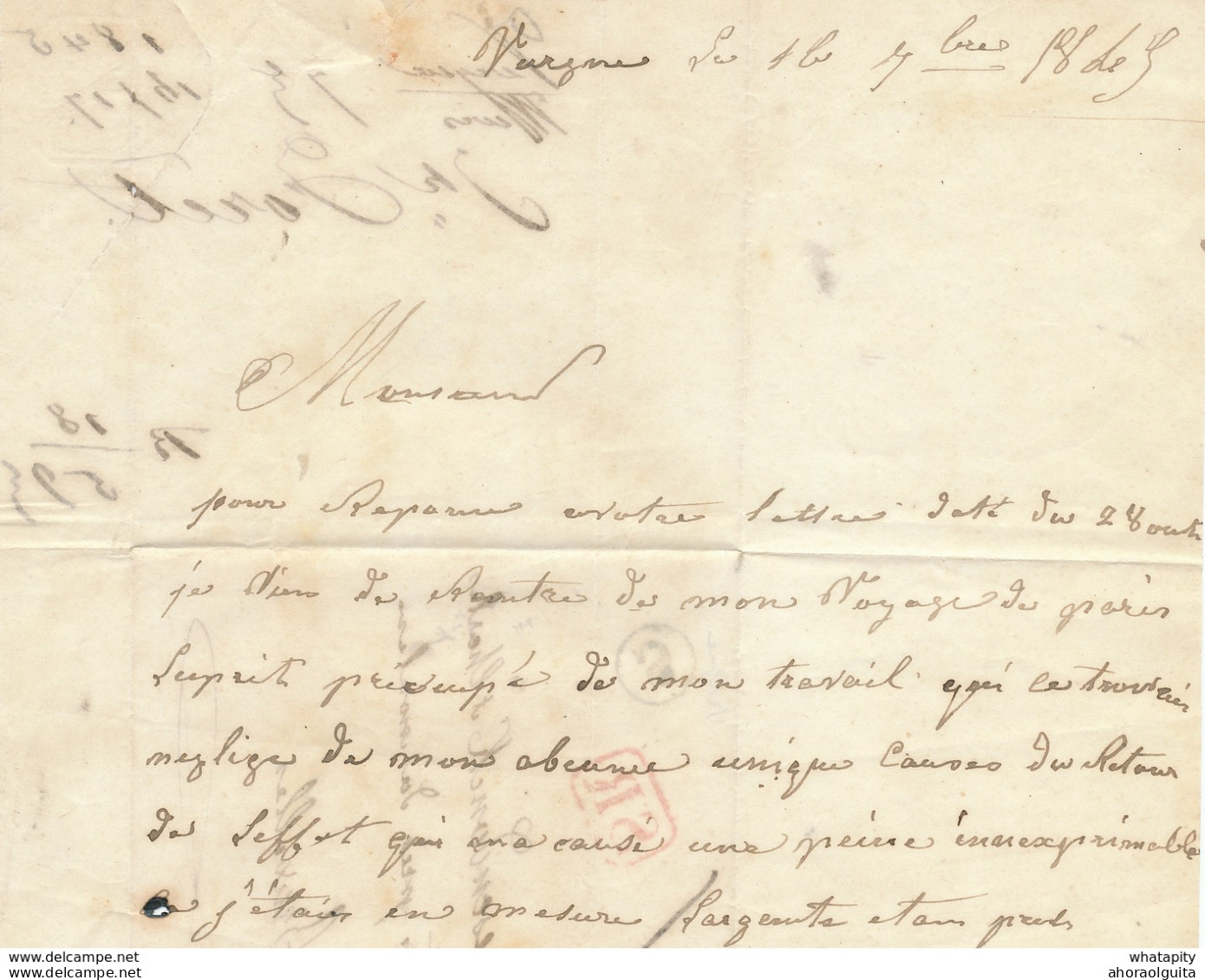 DDW608 - Lettre Précurseur PERUWELZ 1845 Vers BXL - Boite Rurale S De VERGNE (dépendance De WIERS) - Correo Rural