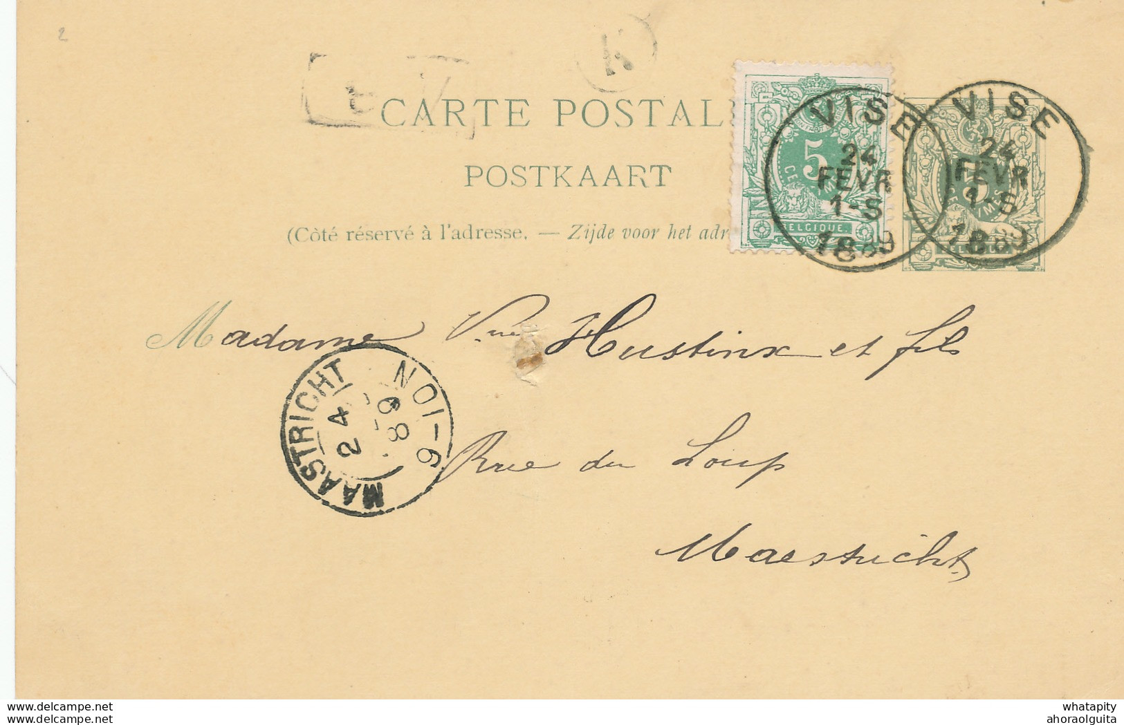 DDW603 - Entier Postal Lion Couché VISE 1889 Vers MAESTRICHT - Boite Rurale Petit  K Expédiée De NEUFCHATEAU - Landpost (Ruralpost)