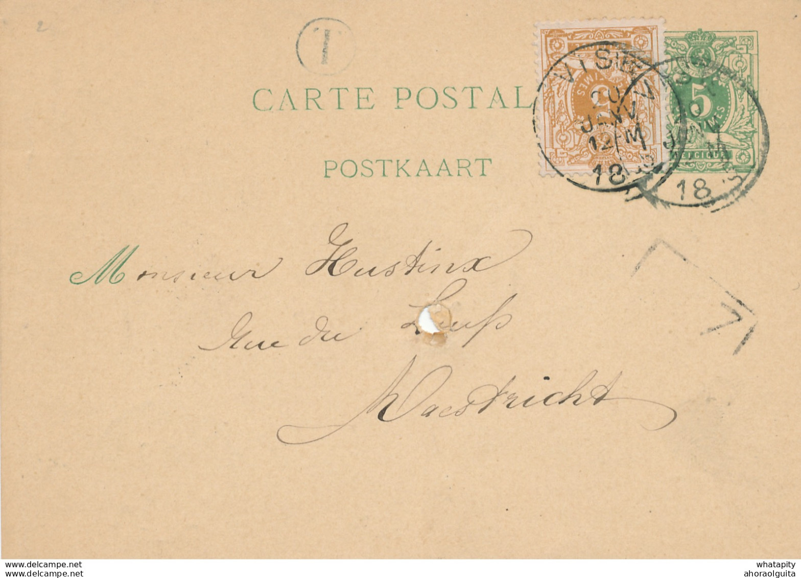 DDW600 - Entier Postal Lion Couché VISE 1885 Vers MAESTRICHT - Boite Rurale T De HACCOURT - Poste Rurale