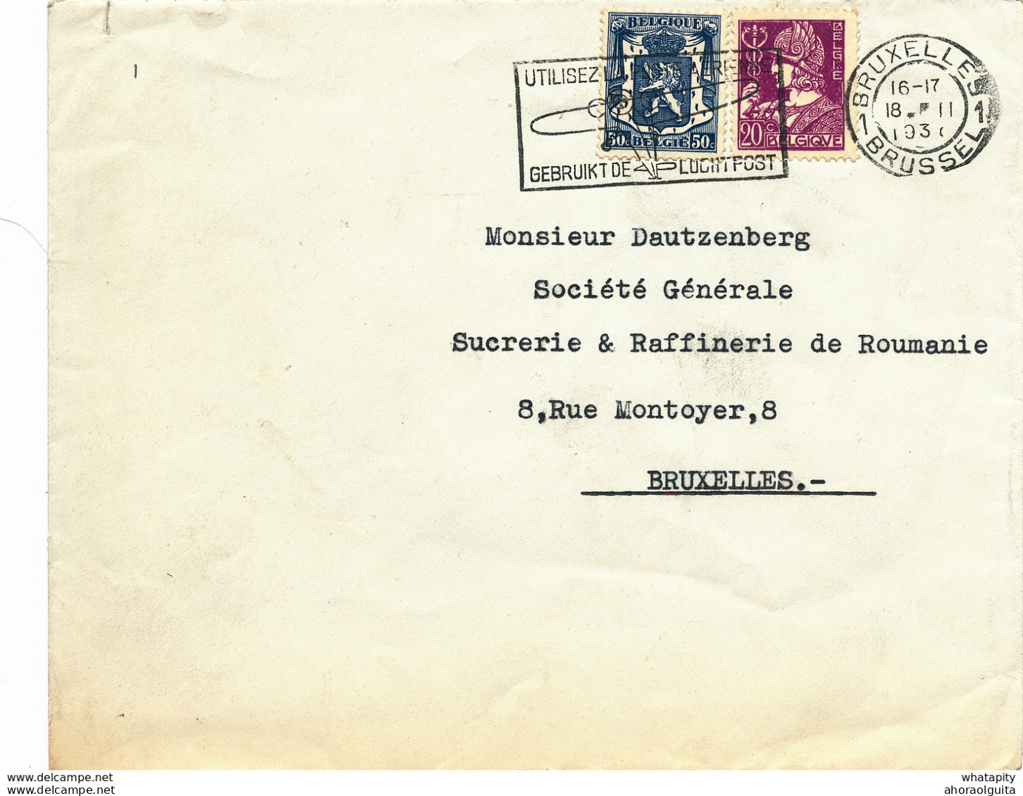 DDW586 - Enveloppe TP Cérès 20 C + Petit Sceau BRUXELLES 1932 En Ville - TARIF EXACT 70 C Lettre Simple - 1932 Ceres And Mercurius