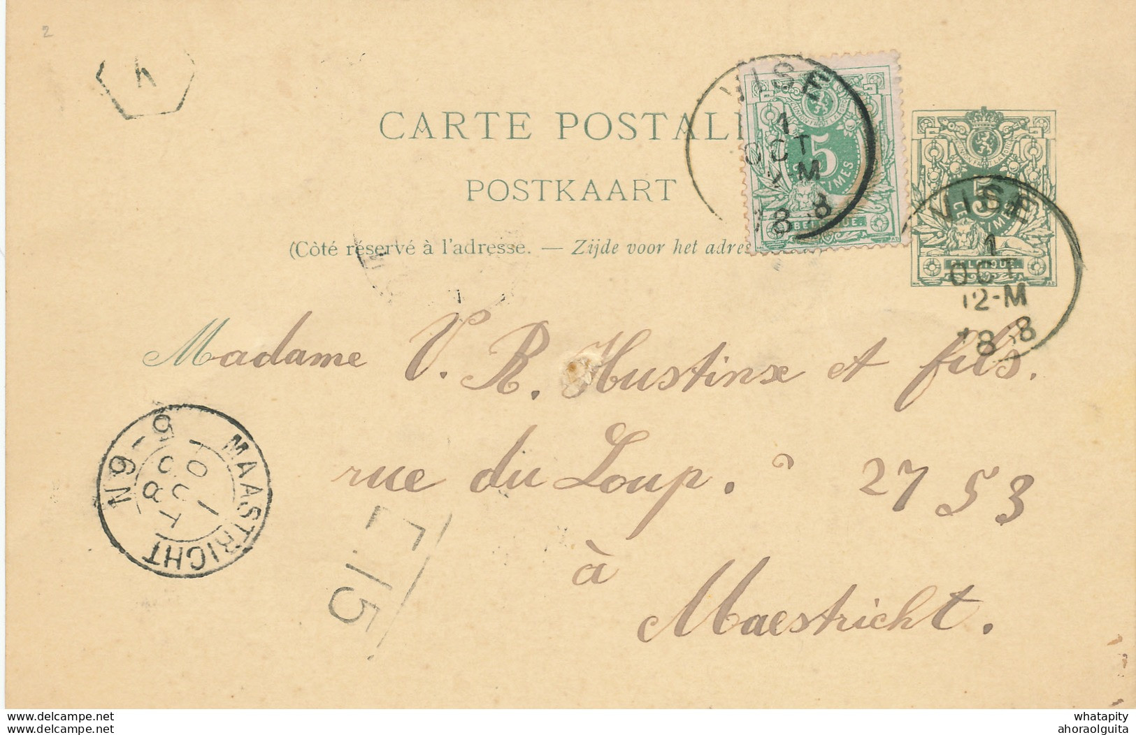 DDW601 - Entier Postal Lion Couché VISE 1888 Vers MAESTRICHT - RARE Boite Rurale Hexagonale K De HERMALLE - Correo Rural