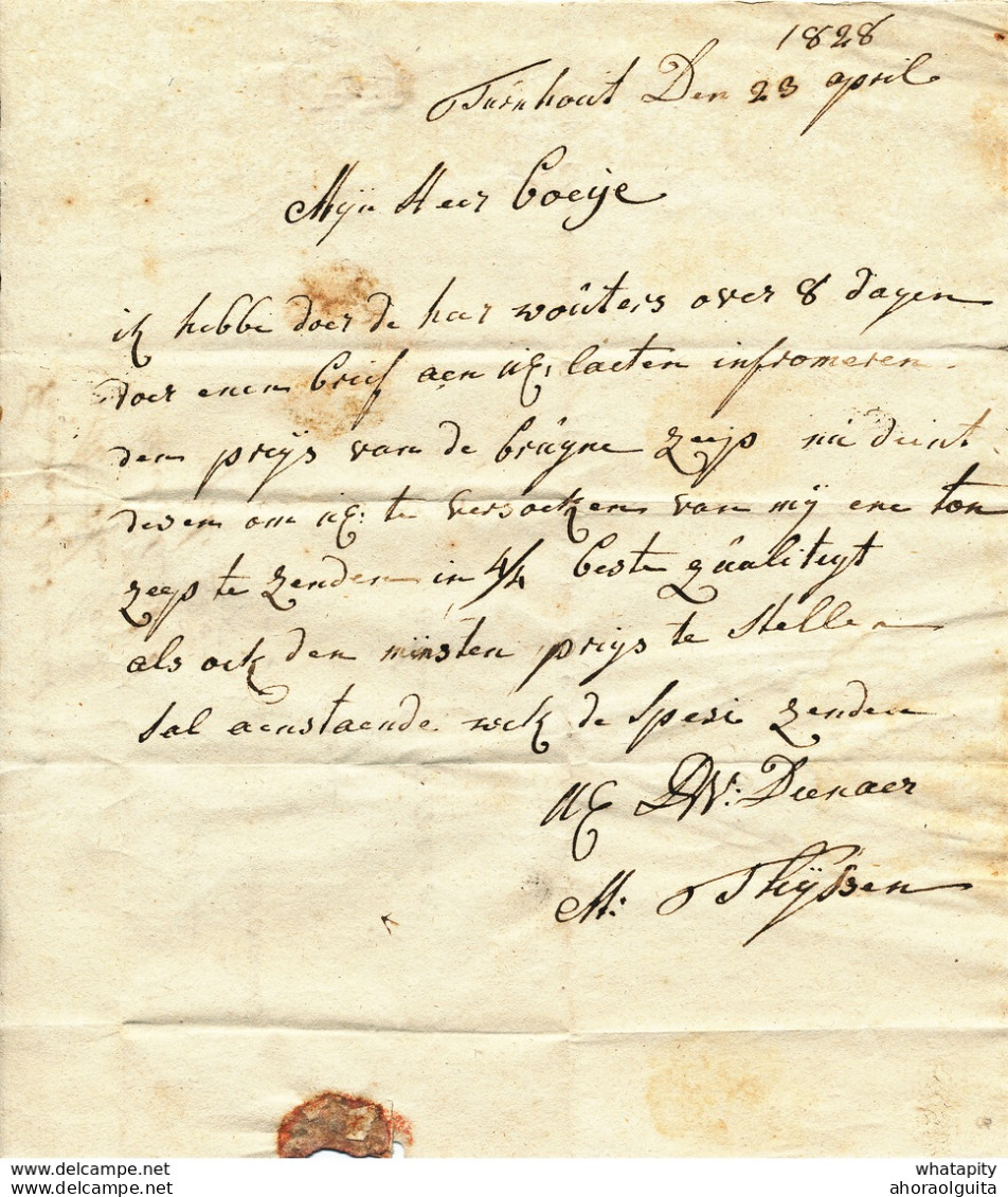 DDW 545 -- DILIGENCE TURNHOUT - Lettre TURNHOUT 1828 Vers ST NICOLAS  " Ik Hebbe Door De Heer Wouters" - 1815-1830 (Dutch Period)